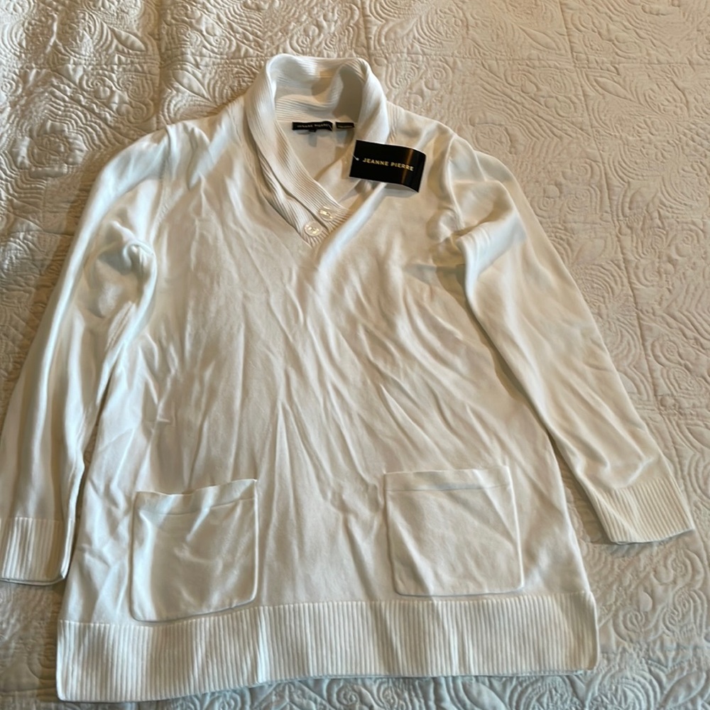 Jeanne Pierre 3/4 Sleeve Sweater, Cream, Medium NWT - Picture 1 of 10